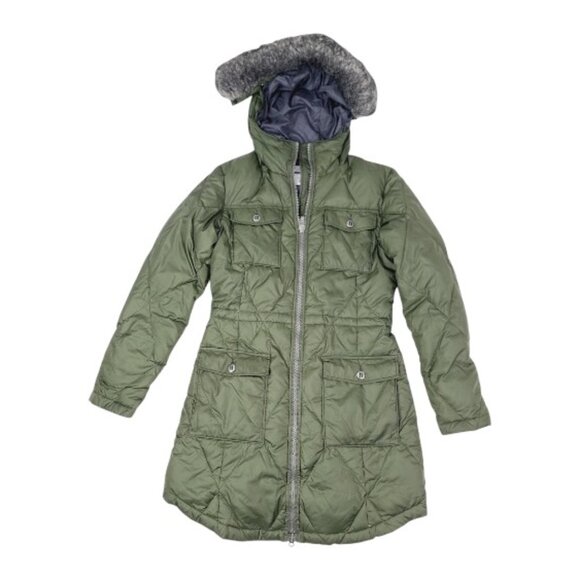 Columbia Women's Green Quilted Hooded Fur Puffer Parka Jacket Size S - Picture 1 of 15